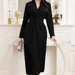 NWT SHEIN Women Plain Twisted Waist Long Sleeve Black Large